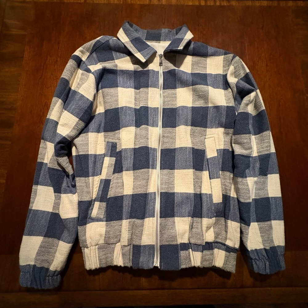 Zara Men's Buffalo Plaid Zip Up Jacket Blue White‎ Small S Portugal Streetwear